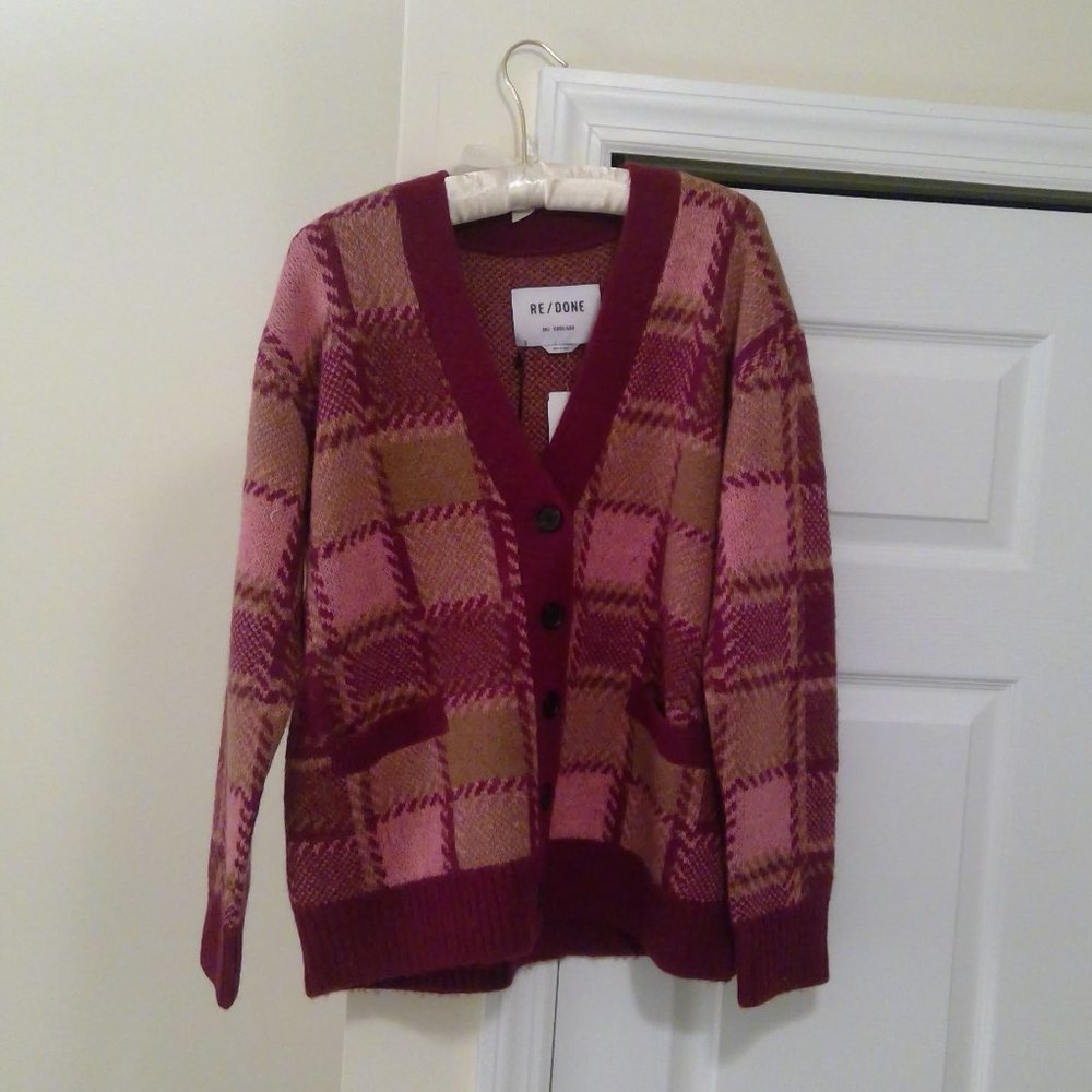 RE/DONE 90S OVERSIZED PLAID CARDIGAN